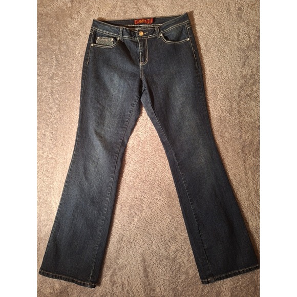 Seven 7 Women's Embellished Pocket Bootcut Jeans Dark Wash Denim, workwear, fun - Picture 1 of 10